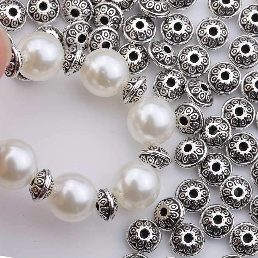 

50pcs Alloy Antique Silver Ufo Spacer Beads, Vintage Saucer Shape Spacer Charms For Diy Jewelry Making Supplies Bracelets Necklaces Crafts, 8mm Diameter