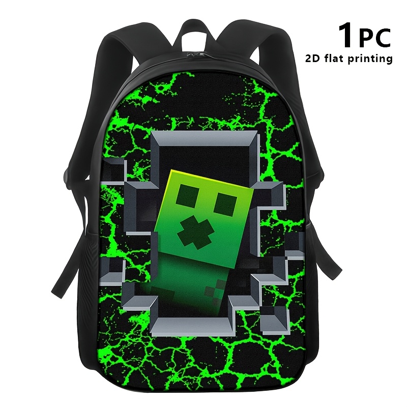 TEMU Backpacks In 1pc, 2pcs, And 3pcs Sets, Along With Shoulder Bags And Storage Pouches, Feature A 2d Flat Print Design Creeper From ''. Background