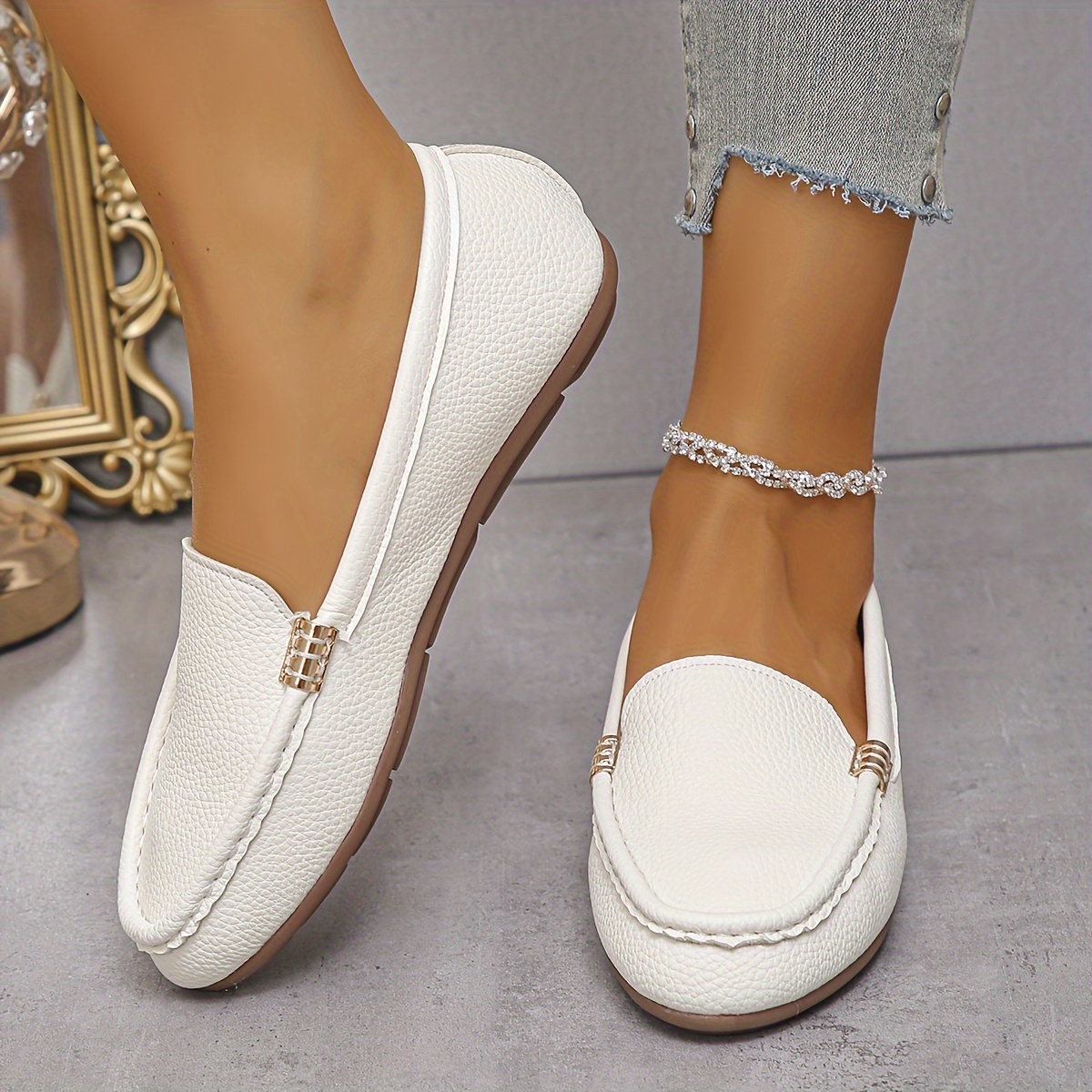 Women's Fashion Solid Color Round Toe Flat Shoes, Slip-on Breathable Loafers, Outdoor Casual Soft Sole Comfortable Moccasins, Women Shoes
