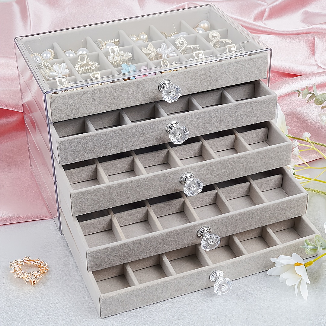 

3-layer/5-story Desktop Drawer Style Jewelry Storage Box, Dressing Table Earrings, Hair Clips, Brooches, Jewelry Box, Dust-proof And Jewelry Tray