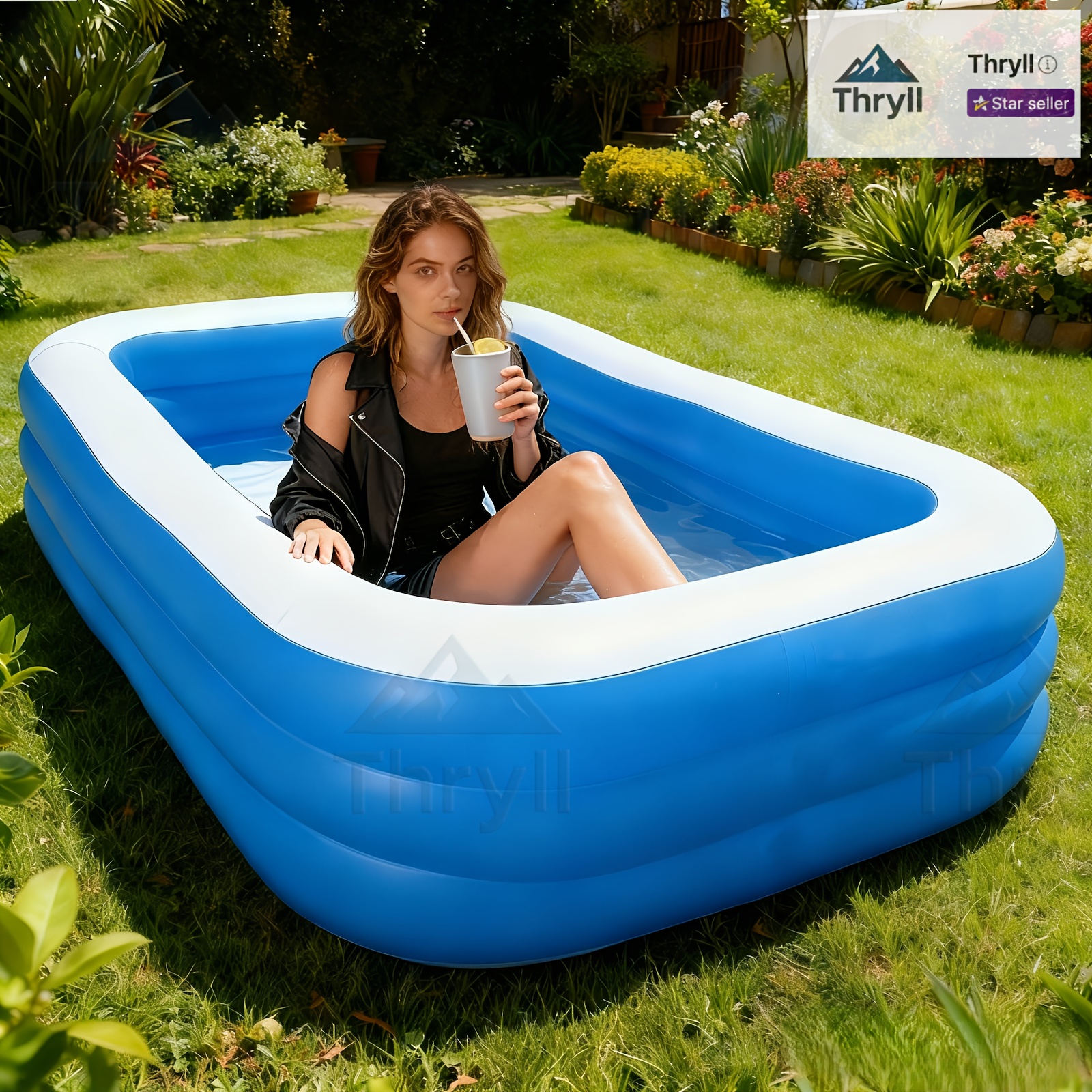 Piscina Inflable Rectangular Familiar, Piscina de PVC Duradera para Exteriores, Reunion...