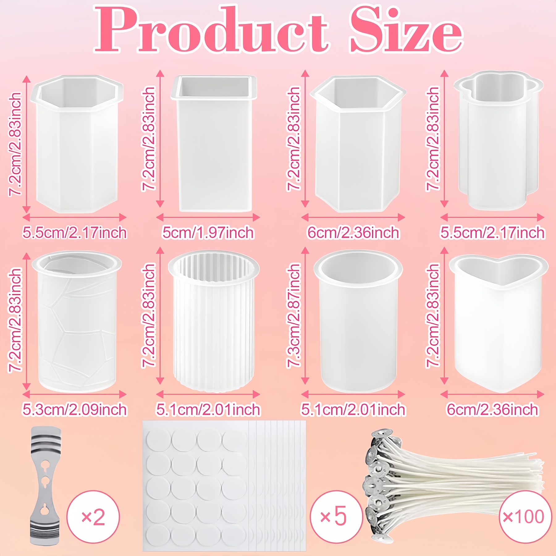 E-shop 115-teiliges Kerzenformen-Set, 8 Silikon-Kerzenformen + 100 Dochte + 2 Ständer + 5 Aufkleber, Gießkerzenformen-Set, 3D-DIY-Silikonformen-Set zum