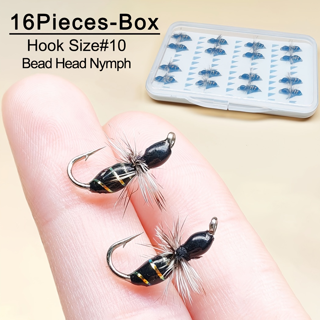 TEMU Moscas de Pesca con 16 Piezas (con de Moscas) Artificial de Húmedas para Pesca de Trucha/Perca/Salmón, Señuelo de Pesca Artificial