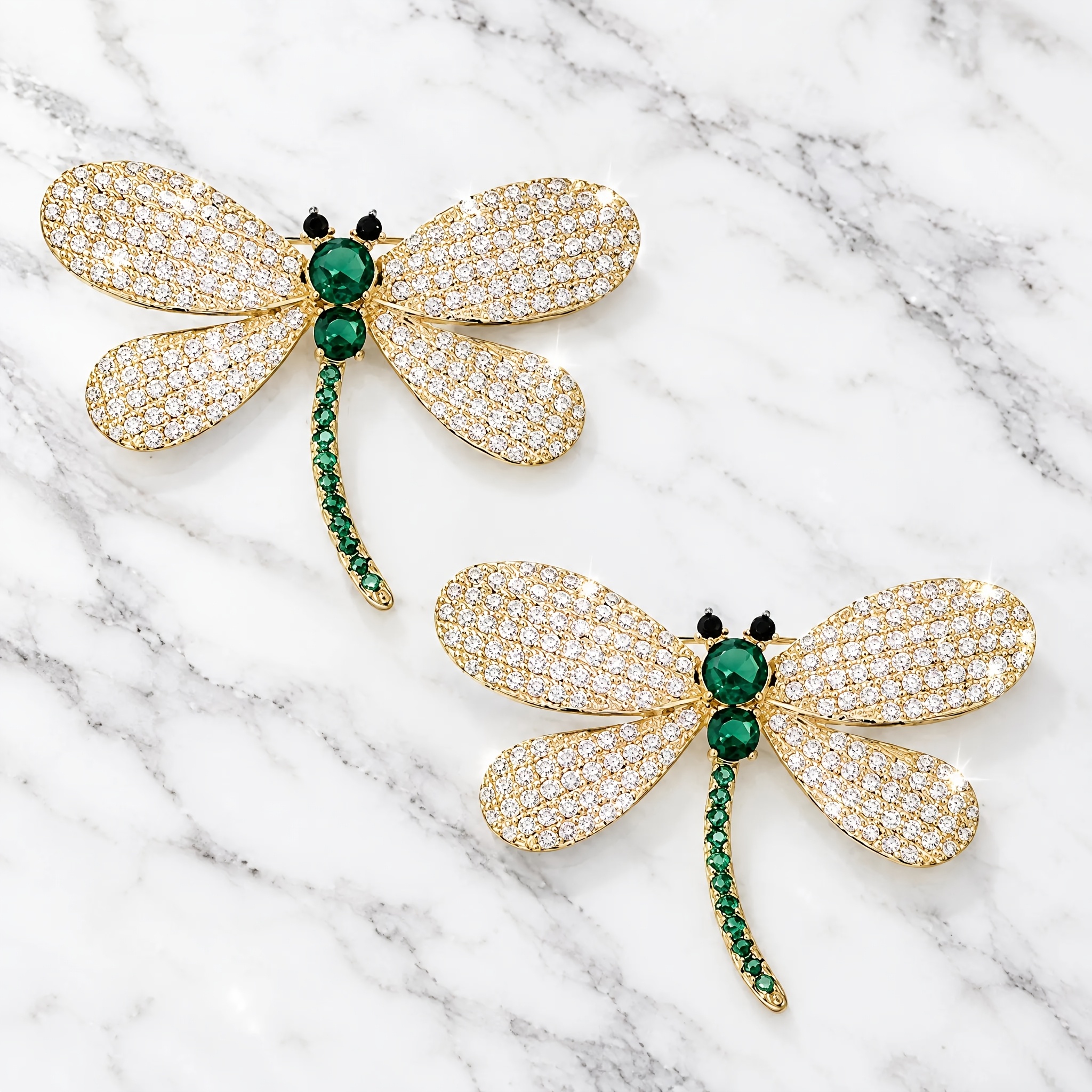 TEMU 2pcs Retro Rhinestone Brooch Light Luxury Green Rhinestone Insect Pin, Fashionable Insect Dragonfly Pin, Green Rhinestone Clothing Accessory Pin