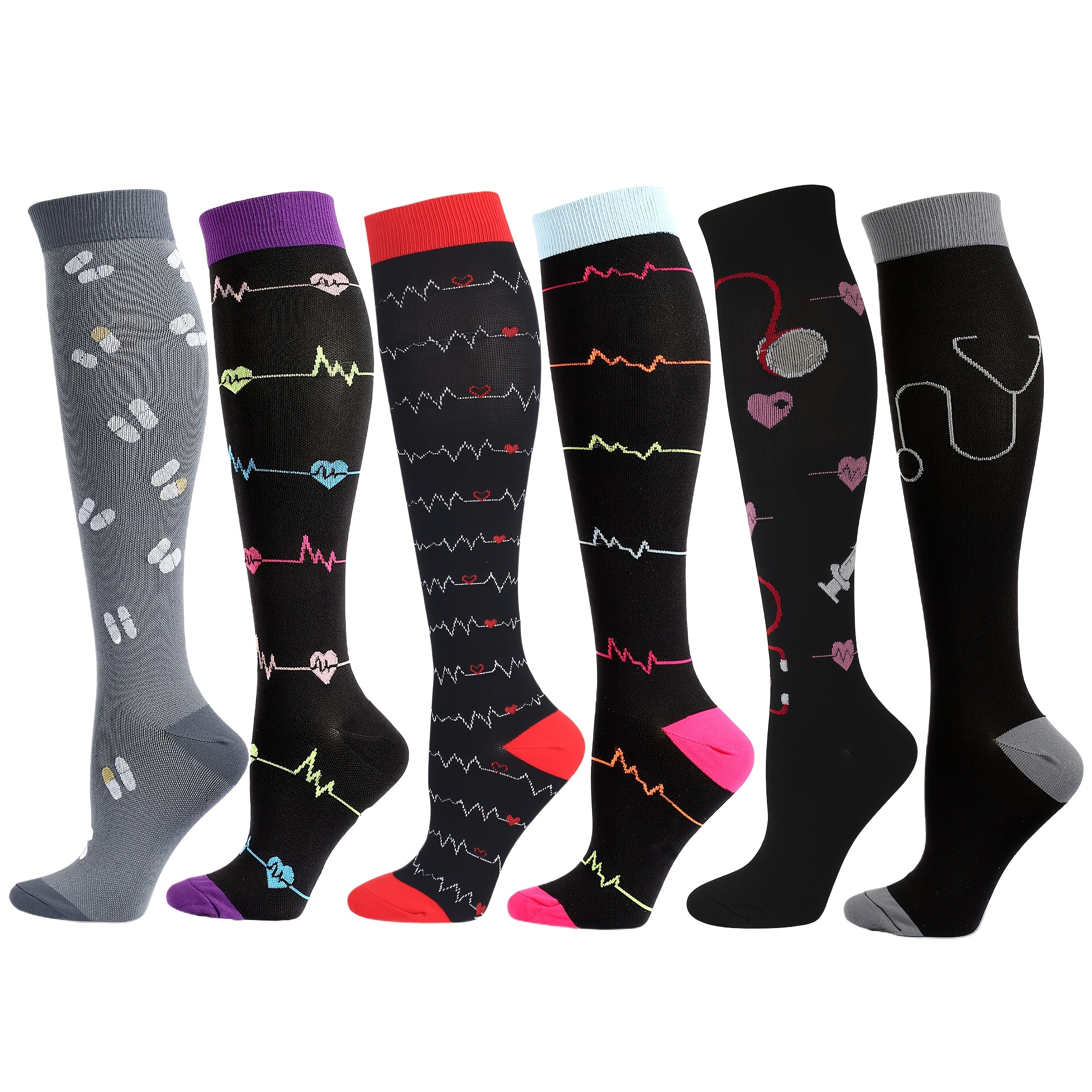 

6pairs Compression Socks For Women Thigh High Long Socks Yoga Cycling Running Socks