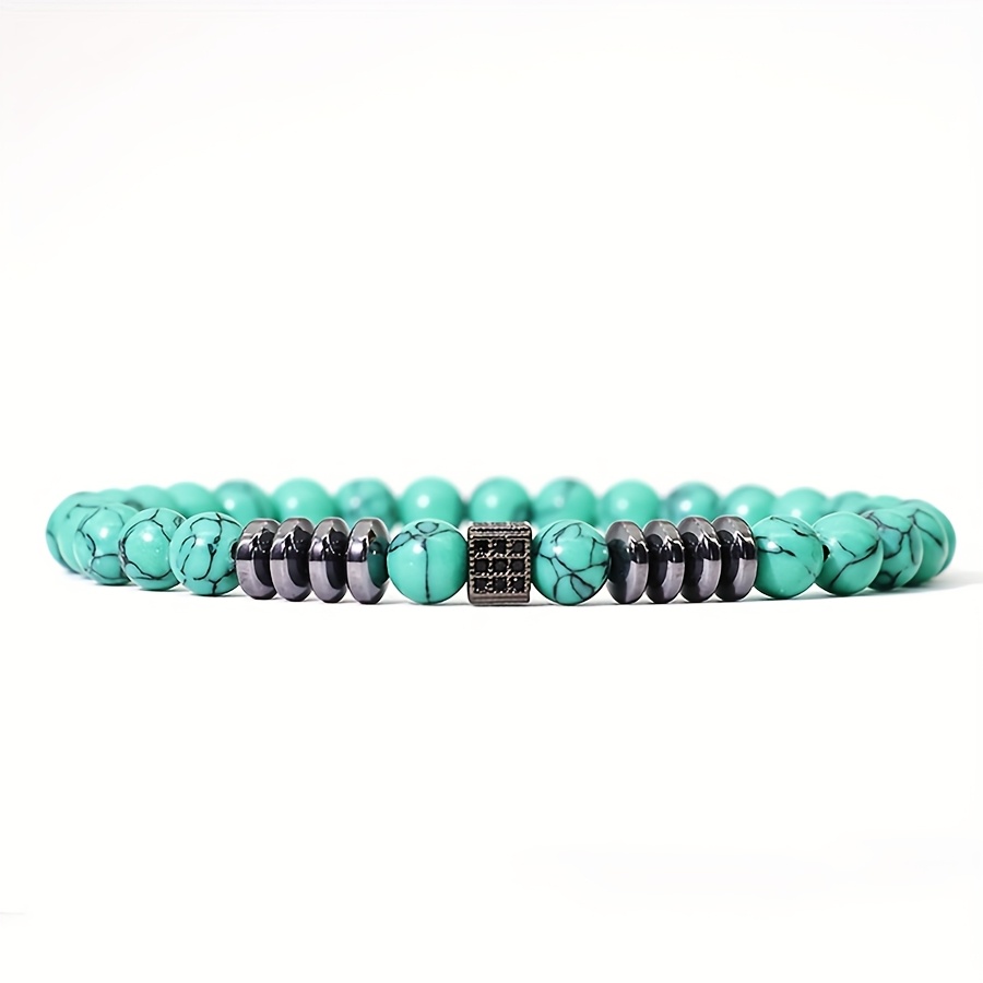 Small Square Turquoise Beaded Bracelet, Ethnic Style