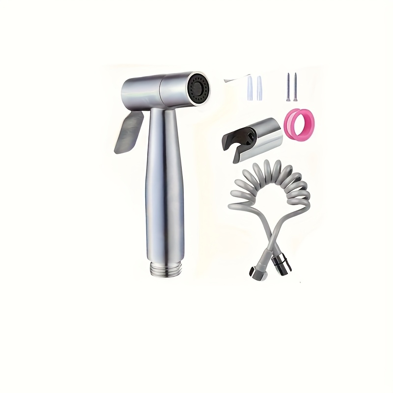 Image of Pressure Handheld Shower Kit - Stainless Steel Bathroom Cleaning Spray Gun With Hose And Wall Bracket, Self-cleaning Nozzle For Toilet/shower/pet Cleaning, Heavy-duty Leak Proof