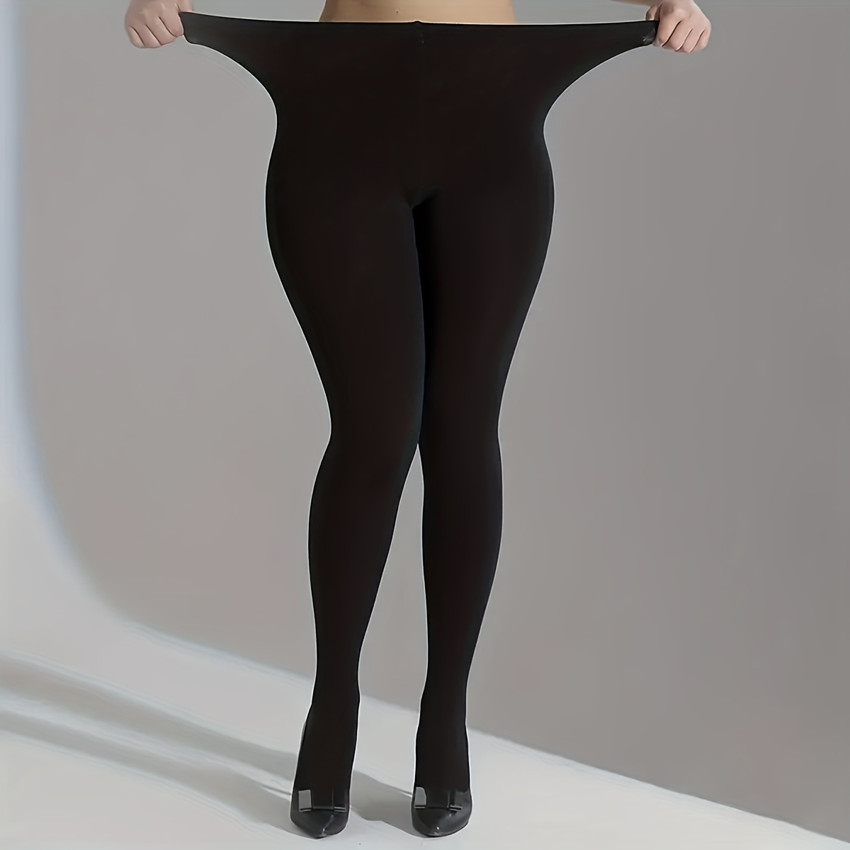 

Plus Size Black Pantyhose For Women - High Waist, Stretchy Nylon & Spandex , Machine Washable, Solid Color