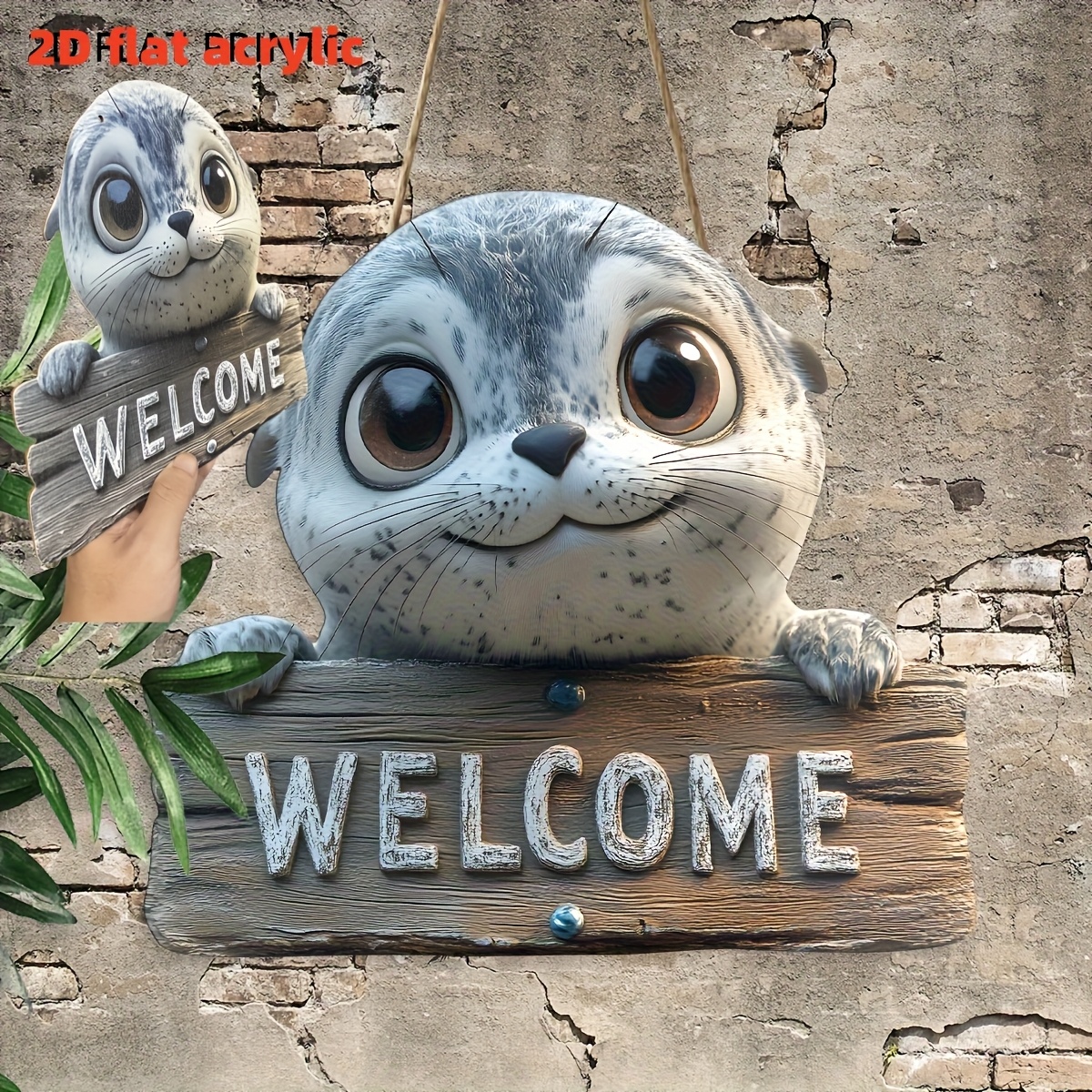 TEMU 2d Flat, 1pc, Welcome Wooden Sign (9''x9.8''), Display, Welcome Wooden Sign, Wreath Accessories, Wooden Sign Decoration, Wall Decoration, Home