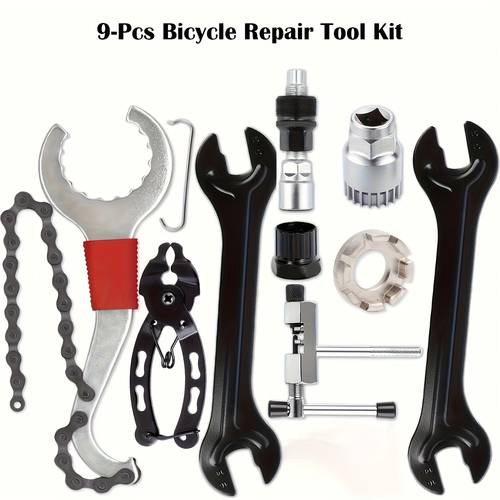 9pcs professional bicycle repair tool set suitable for mountain bikes 3 in 1 cassette body gearbox removal wrench crank extractor bracket extractor one way freewheel remover chain pliers chain breaker etc bicycle repair tool