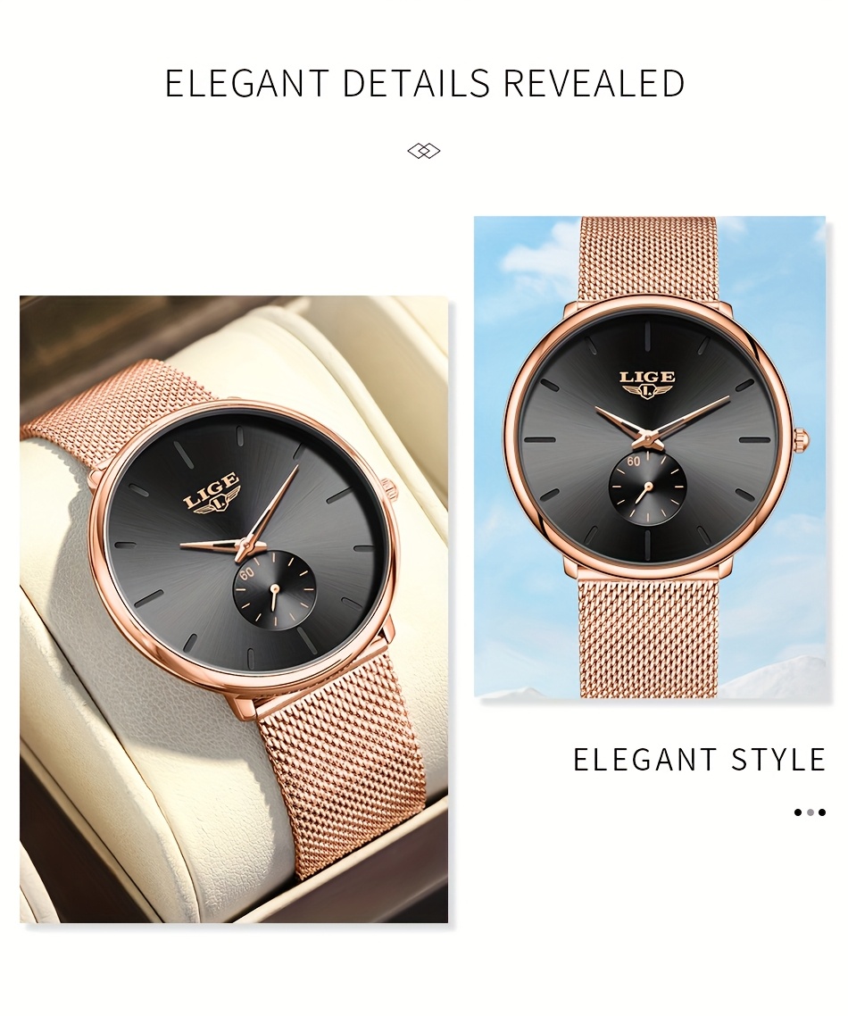 LIGE Timepieces Feature a Stylish Round Quartz Design, Embodying a Easy Yet Classic Three-Hand Style. This Watch Is Perfect for Women, Available in White, Blue, And Black. It Seamlessly Blends Business Casual with Sporty Elegance