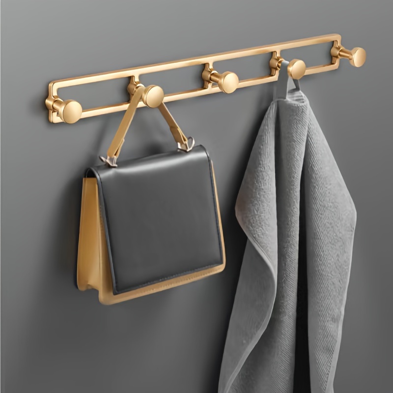 

Easy-install Golden Zinc Alloy Wall Rack - No-drill, Multi-use For Clothes, Towels, Keys & More - & Bathroom Decor, Utility Hooks