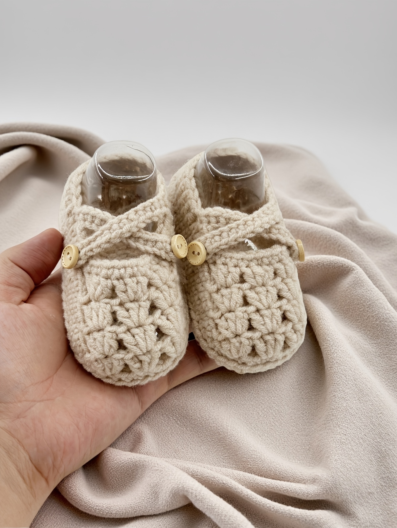 Baby & Toddler Knitted Slip-On Shoes - Soft Breathable Fabric First Walkers with Golden Button Closure, Cozy Indoor/Outdoor Footwear for Infants, Cute Grid Pattern All-Season Casual Shoes, Toddler Shoes, Everyday Infant Wear, Charming Infant Design, Durable Woven Texture