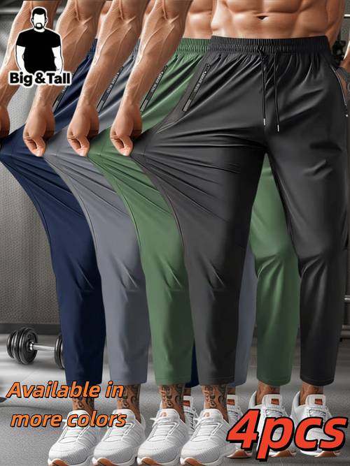 4pcs trousers mens summer ultra thin quick dry athletic casual long pants breathable tapered pants for hot