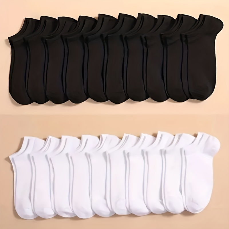 Image of 10/ 20 Pairs Of Solid Color Thin Breathable Men's Boat Socks Comfortable Short Socks Kawaii
