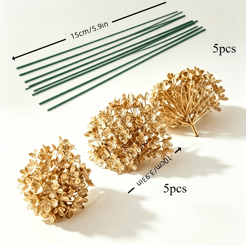 TEMU 10pcs (5pcs Golden Hydrangea Heads And 5pcs Stems), Artificial Elegant Golden , Luxurious Decorations For New Year And Christmas Home Decor,