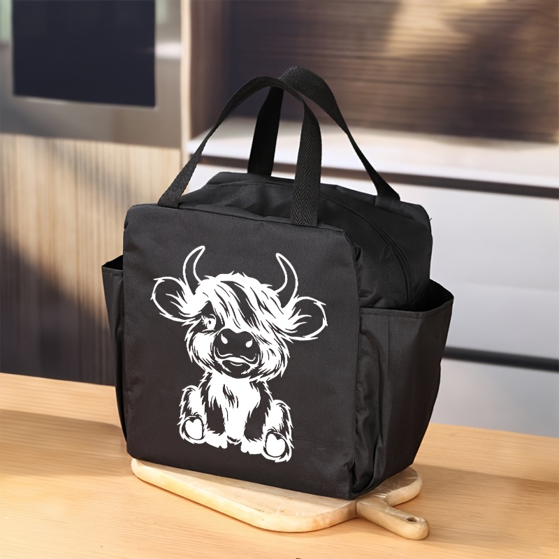 TEMU 1pc Easter Insulated Lunch Bag Pattern - Cute Highland Cow Beauty Portable Thick Cooler Lunch Bag, Tote Women's Food Storage Bag, Portable Large