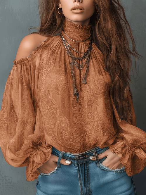 ladies retro off the persean pattern blouse top
