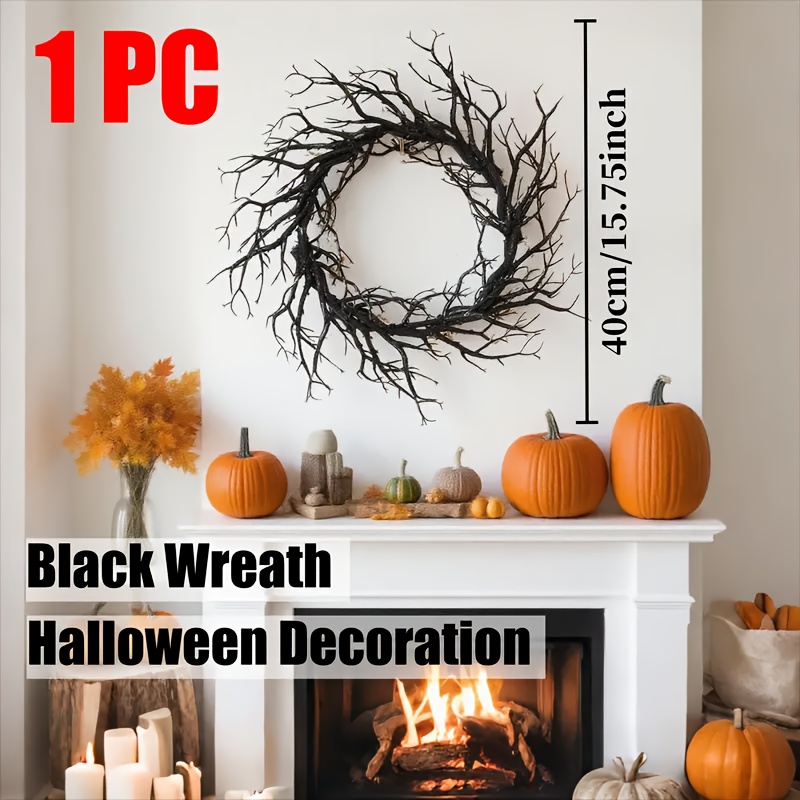 1pc Black Wreath, Halloween Deadwood Front Door Decoration, Halloween Decor