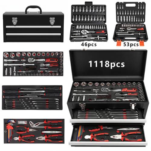 1118 53 46pcs mechanic tool set professional auto repair tool kit heavy duty metal box with 3 drawers portable tool box for home car repair