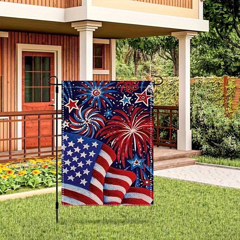 

1pc 4th Of July Garden Flag: Patriotic American Flag With Fireworks, Double-sided, Red, Blue, And White, Outdoor Decor, No Electricity Required