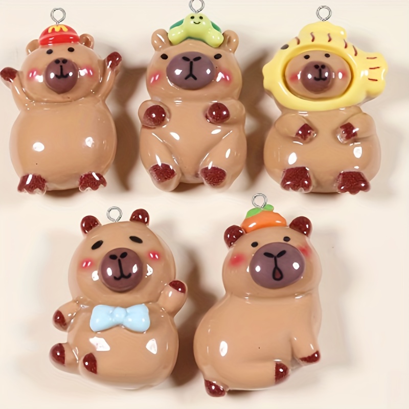 

10pcs Sansango Cartoon Capybara Resin Charms - , Animal Pendants For & Keychain Crafting, Fashionable Flatback Design, Charms For Jewelry Making