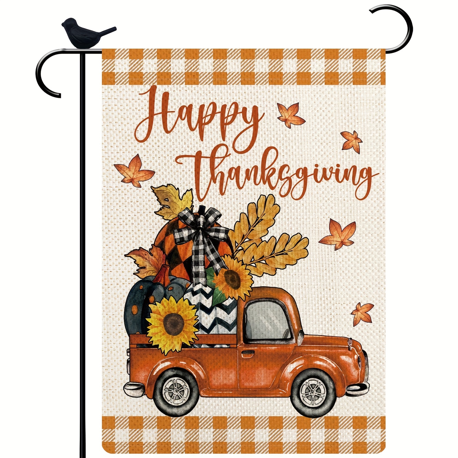 

1pc Happy Thanksgiving Garden Flag - Double-sided Polyester Welcome Yard Flag With Vintage Truck & Buffalo Check, Fall Outdoor Decorative Banner, Durable & Weather-resistant, 12.5x19 Inches