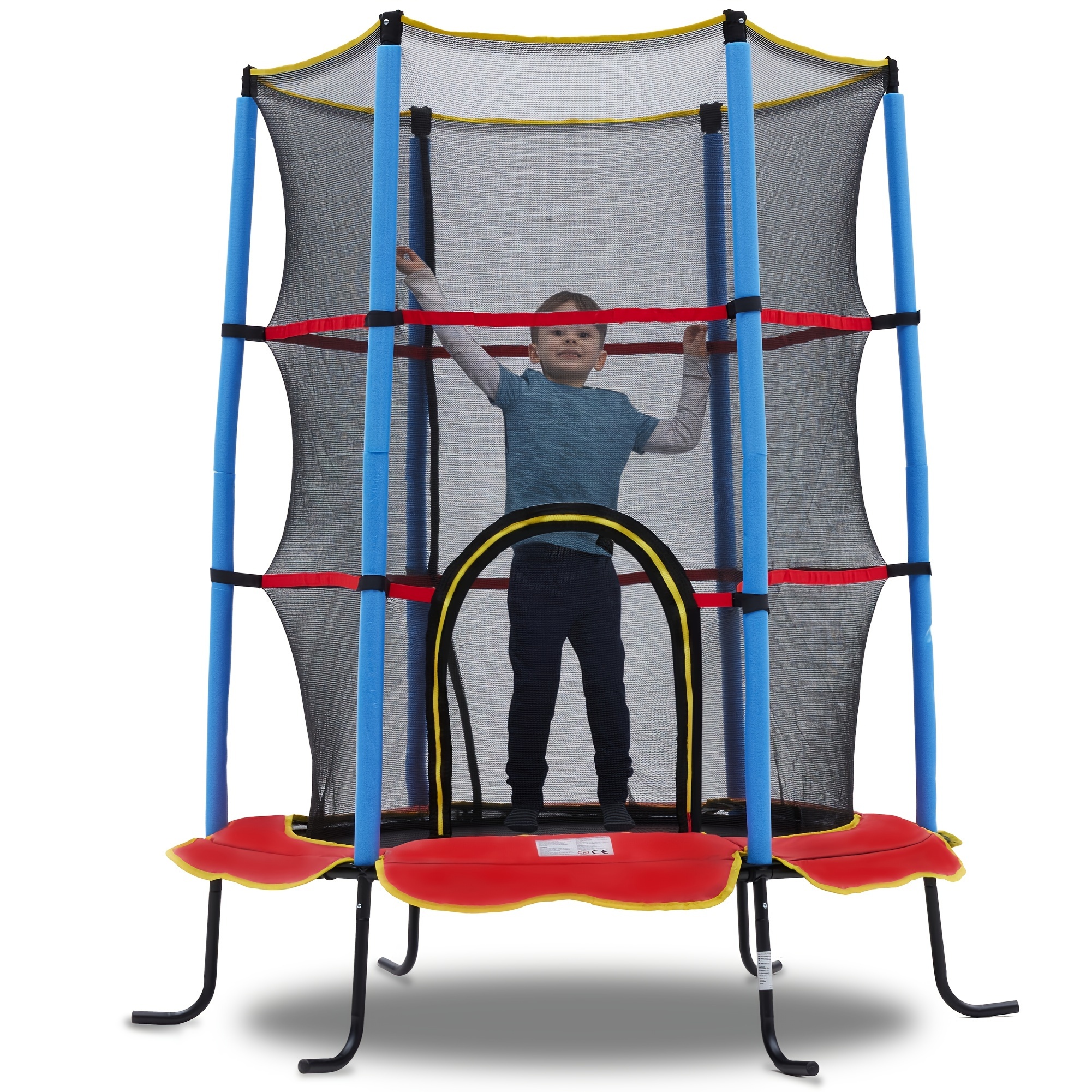 

55'' Mini Trampoline For Kids With Enclosure - Indoor Trampoline For Toddlers With Protective Net And Safety Pad - Double-sided Zipper Design For Easy Self-entrance - Red