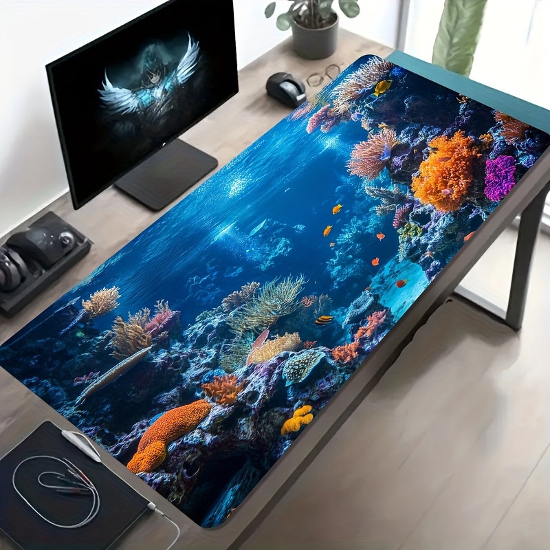 TEMU 1 Tappetino per Mouse da Gioco Grande con Design di e Pesci Tropicali, Base in Gomma Antiscivolo e Lavabile, Tappetino da Scrivania Grande