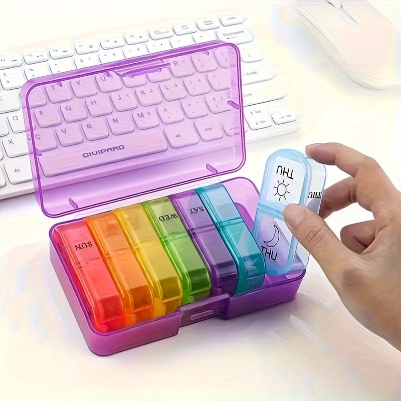 

7pcs/set Pill Organizer Box, Twice Daily Am/pm Compartments, Rainbow Colors, Transparent Lids, Portable Medication And Vitamin Storage, Travel-friendly, Easy Morning And Evening Tracking