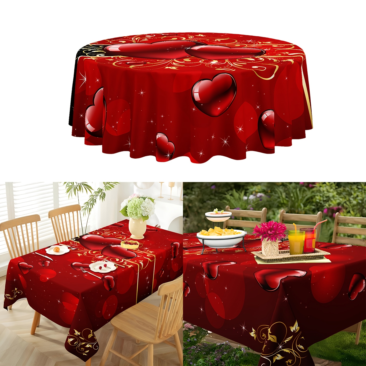 

1pc Valentine's Day Heart Pattern Tablecloth, Woven Polyester Round Table Cover, Waterproof & Stain-resistant, For Romantic Dinner, Indoor/outdoor Decor