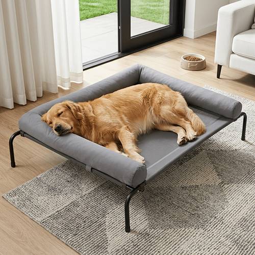 Elevated Cooling Dog Bed with Raised Frame & Breathable Mesh Suitable for Large Dogs, Chew-Proof Portable Outdoor Cot, Skid-Resistant Feet, Cushioned Base for /Outdoor Use - Suitable for Dog Sizes ( )