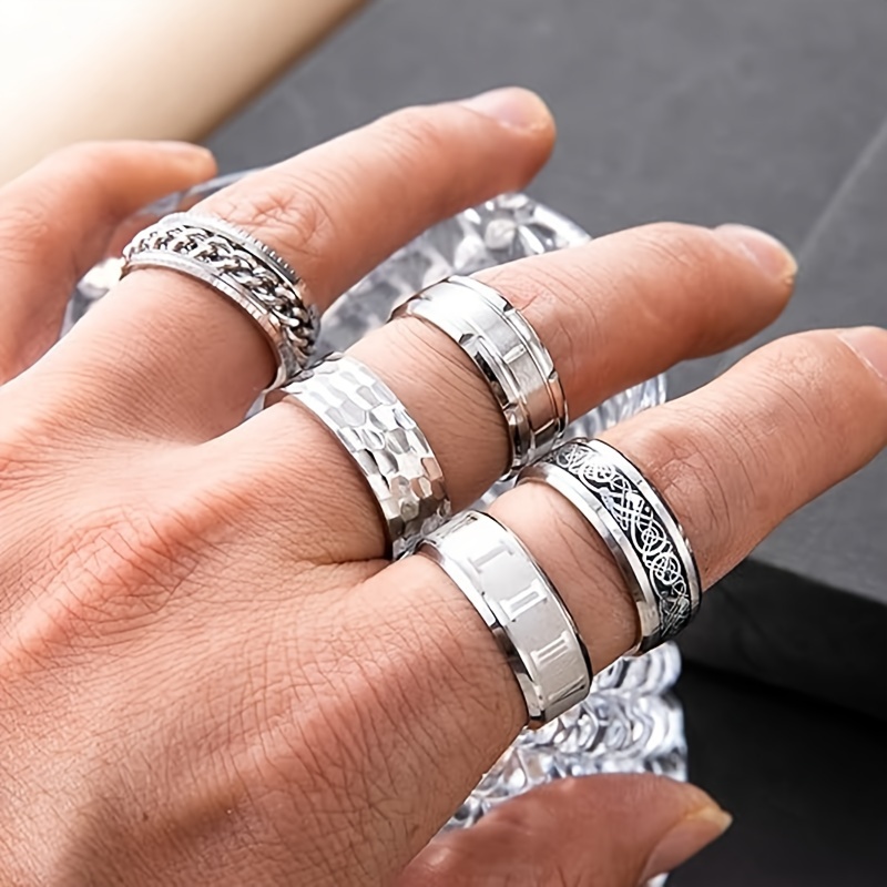 9pcs Stainless Steel Stress Relief Rotating Rings Set