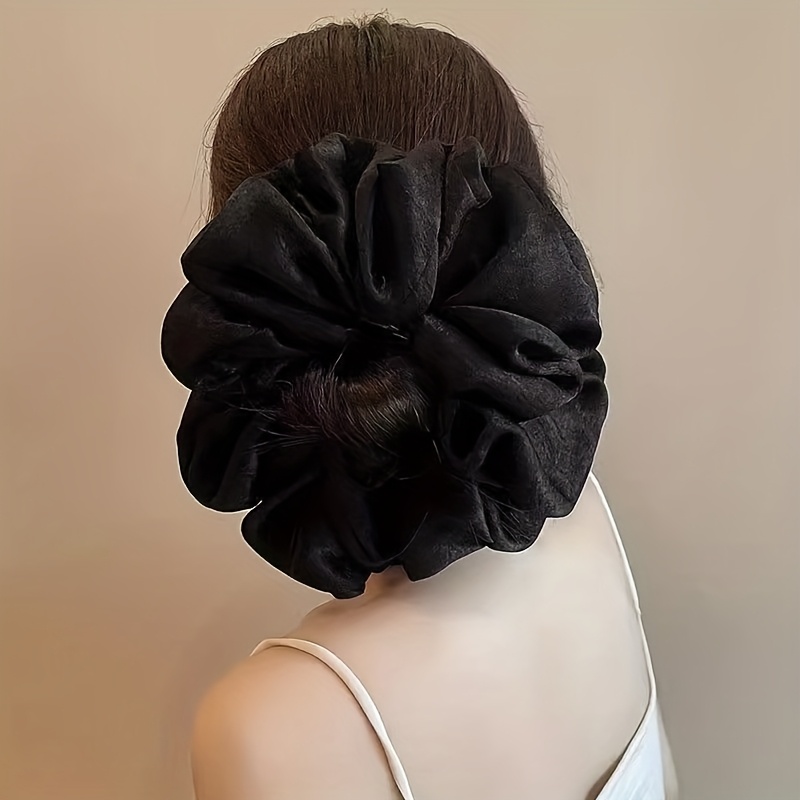 Jumbo Solid Hair Scrunchie in Black or White, Plush Textured