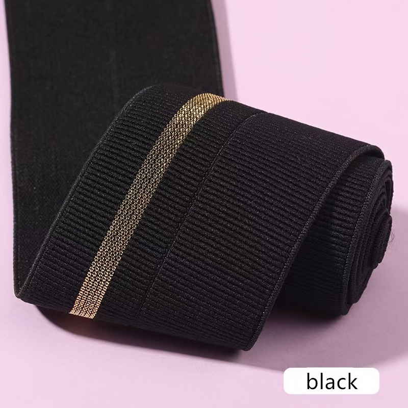 TEMU 2-yard*6cm Wide Ribbed Double-folded Hem With Golden Elastic, High-stretch Waistband Elastic Band - Suitable For Diy Skirts, Clothes, Pants,