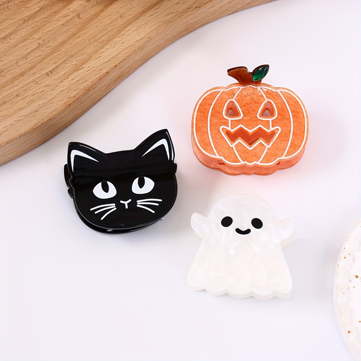 

3pcs Cute Hair Claw Set - Pumpkin, Black Cat & Designs | Acrylic, Non-slip Grip For Women And Girls