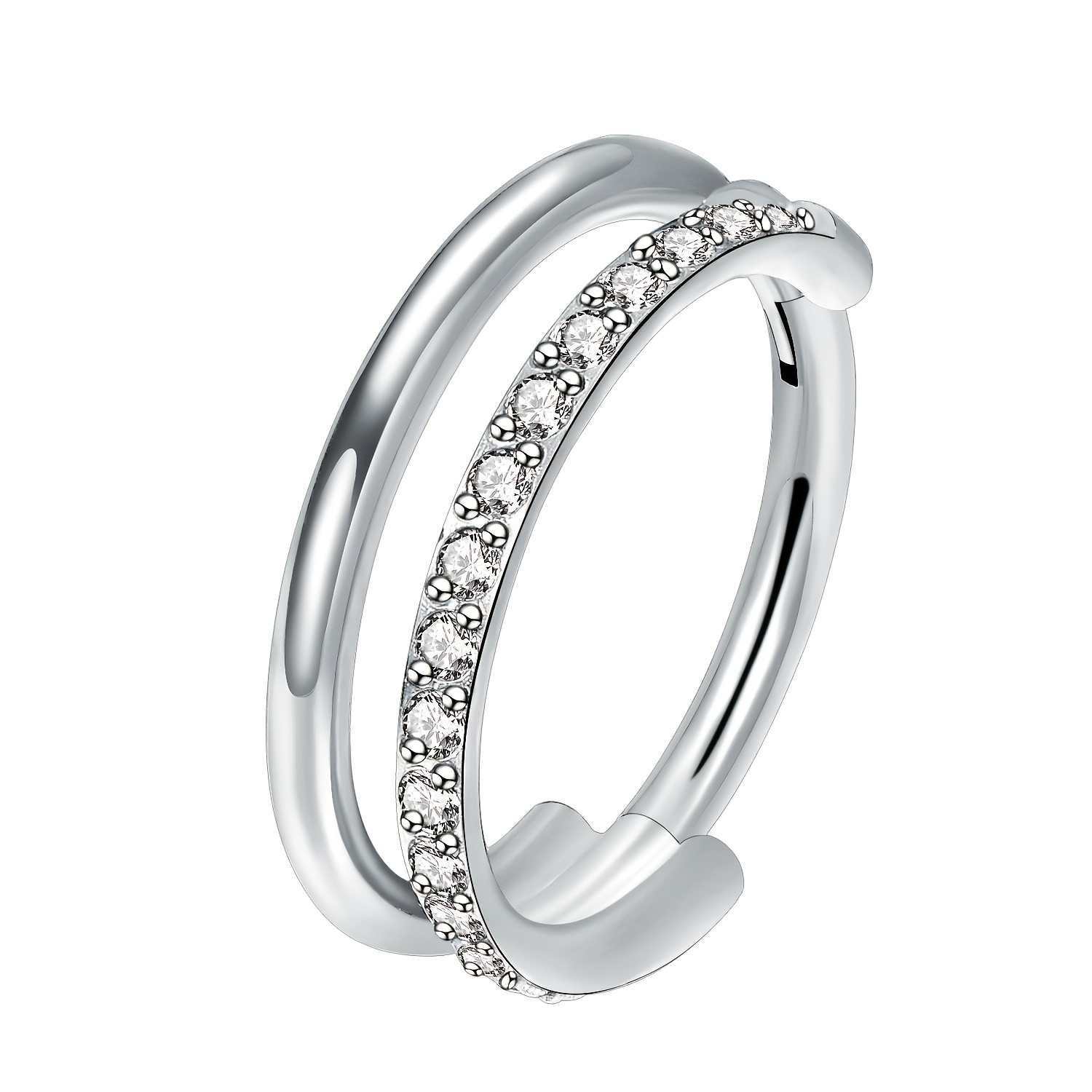 E-shop 1 Stück 16G 316L Edelstahl kubischer Synthetischer Zirkonia Nasenseptumring, Silber-Gold, 1,2*8/10mm, Ohrring, Ohrknorpelring,