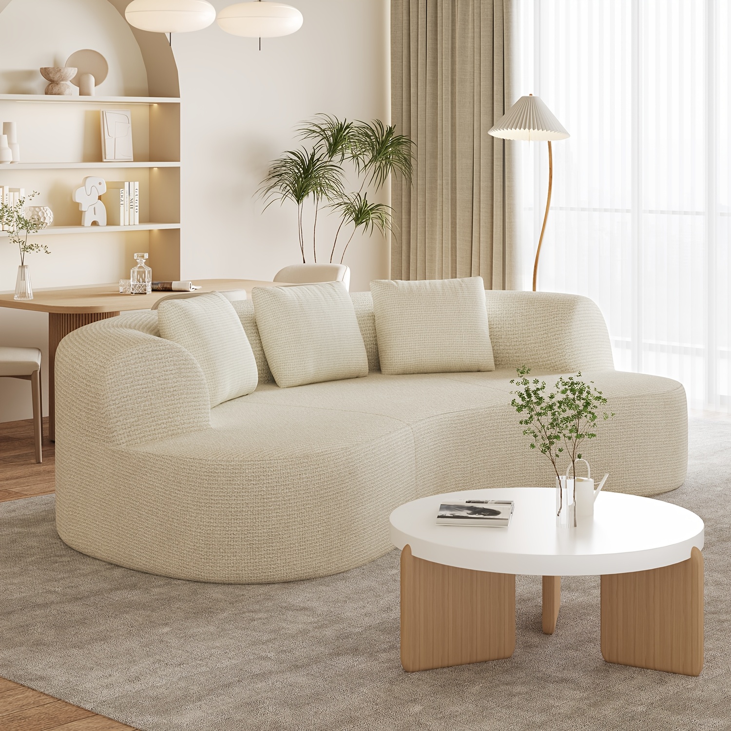 Sofa With Sleeping Function - Chenille Sofa Bed, Crescent-shaped Sofa For Improved Ergonomics, Sofa With 3 Cushions, Living Room Sofa, No