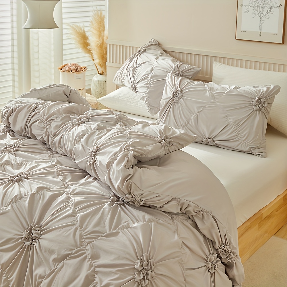 Floral Duvet Cover 2/3pcs Set (1 Duvet Cover And 1/2 Pillowcases), Pleated Floral Design, Easy Fashion, All-Season Bedroom Bedding, with Zipper And Corner Straps, Suitable for Women And Men