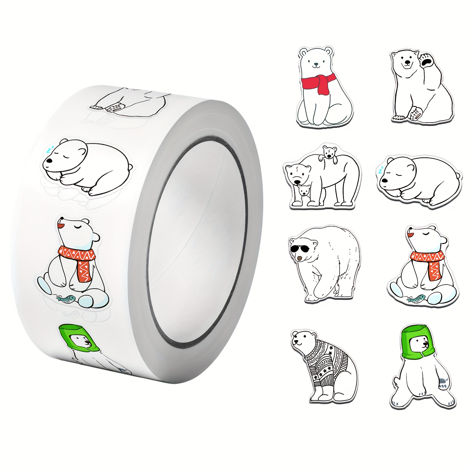 Image of A Roll Of 500 Polar Bear Pattern Stickers Featuring 8 Designs, Each Measuring 2.5cm/1.0''. Holiday Gift Decoration Stickers Are Suitable For Gift Wrapping Seals And Polite Greeting Home Decor Stickers