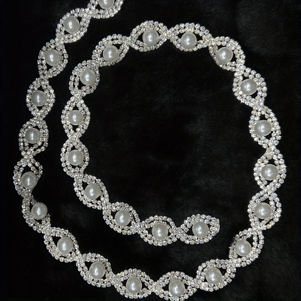 TEMU Appliqué de Chaîne Fermée avec Bordure en Strass Argenté de 50cm/90cm, Appliqué à Franges Perlées en Cristal pour Couture et Mode, Accessoires