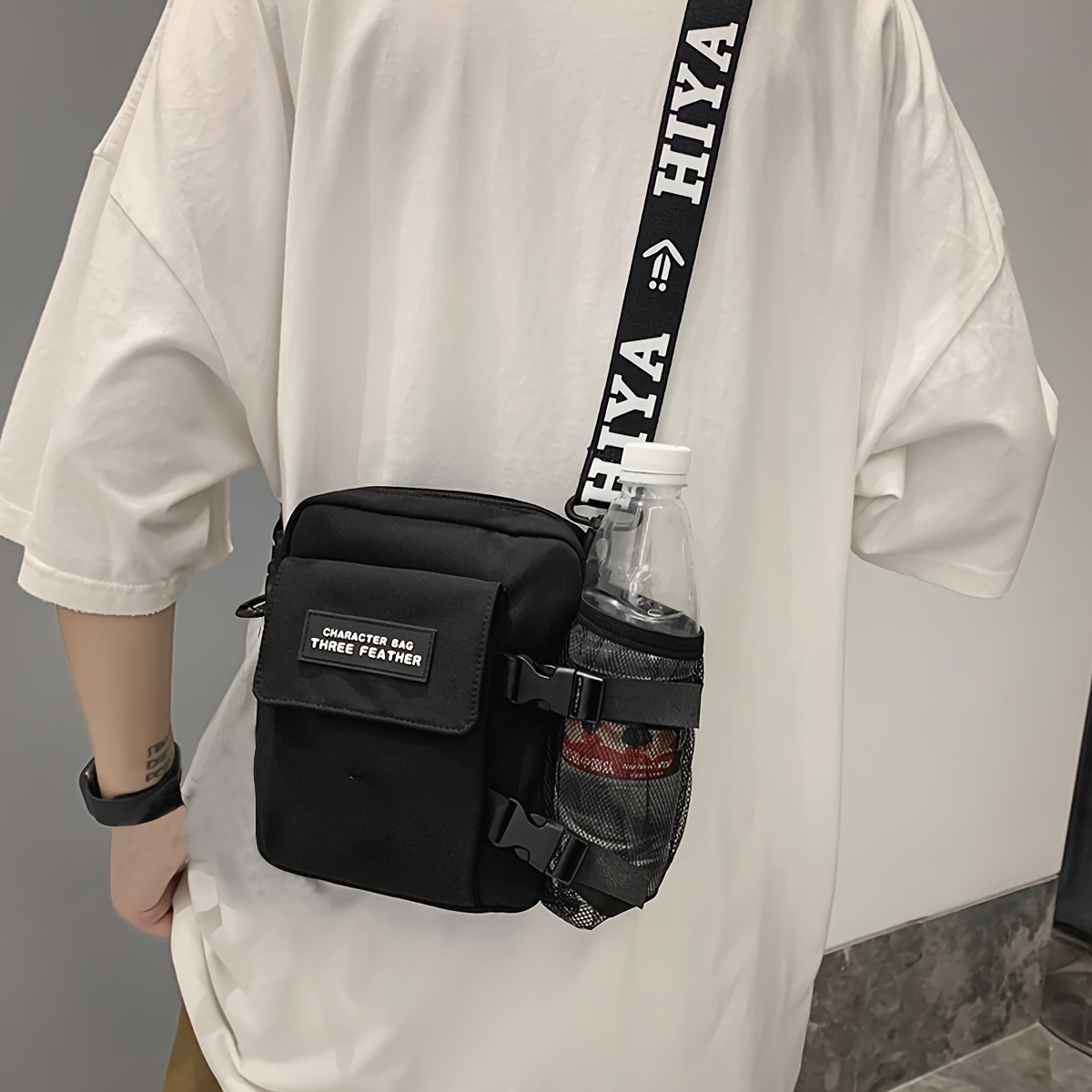 

Functional Letter Patch Decor Crossbody Bag, Nylon 1 Shoulder Portable Mobile Phone Bag, Unisex Square Bag