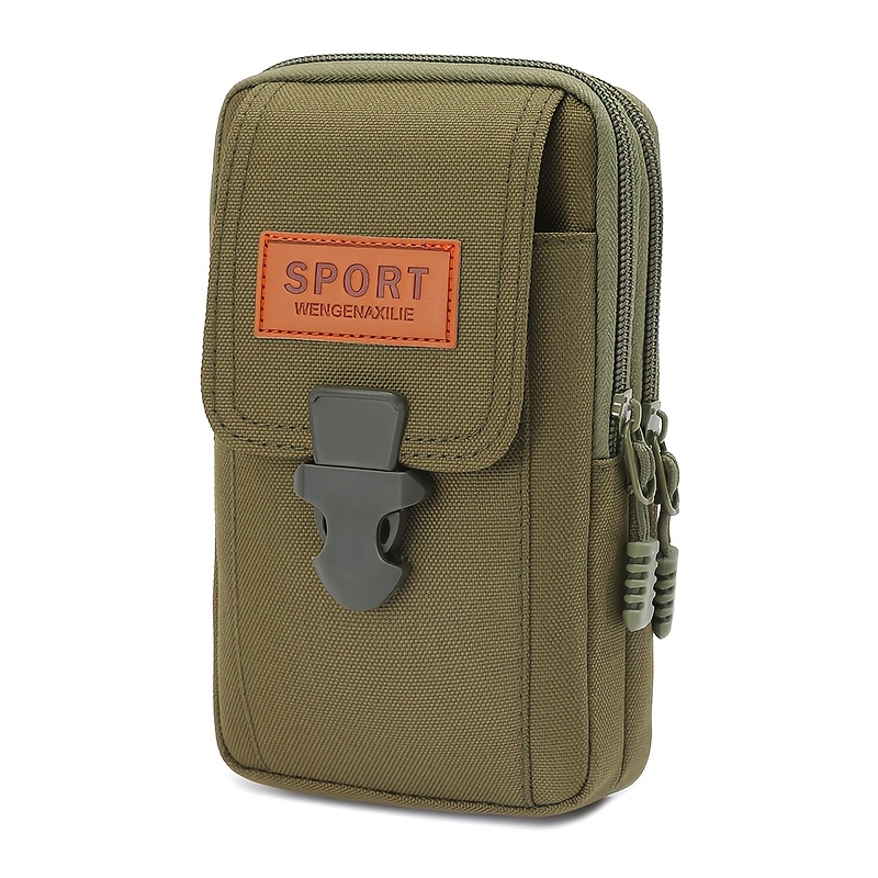 mens   waist pouch with phone holder durable adjustable straps multiple zipped compartments fits 7 12 inch phones khaki   green ideal for outdoor daily  