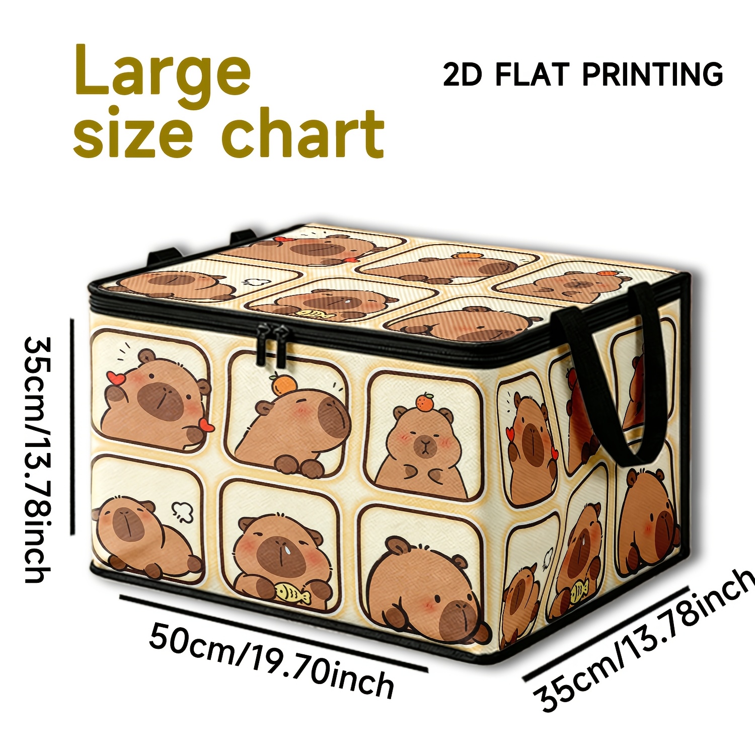 TEMU 1pc Capybara Storage Box With Capybara Print - Large Foldable Organizer Suitable For Clothes, Books, | Double Zipper Closure & Reinforced Wide