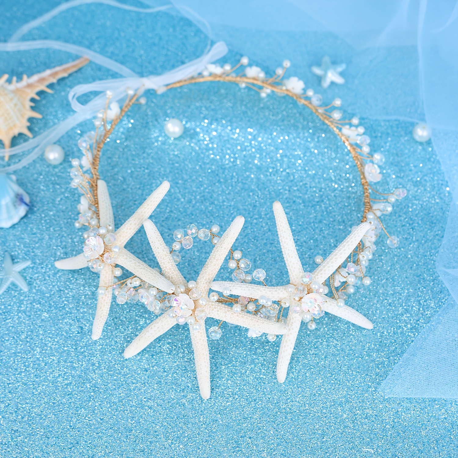 TEMU Bohemian Style Simulation Starfish Hairband Handmade Garland Seaside Beach Ladies Dress Up Headdress
