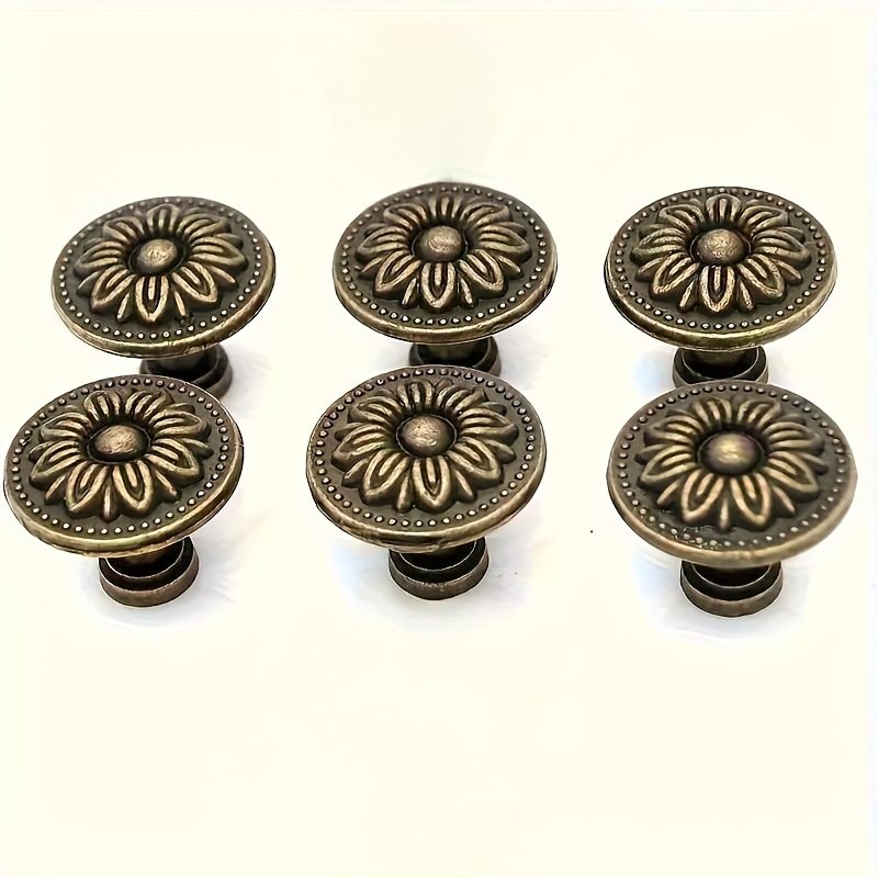 TEMU 6 pièces Poignées de Meubles en Bronze Antique, Style Vintage, Tirages Décoratifs Ronds pour Meubles, Armoires et , Métal avec Vis, Poignées de