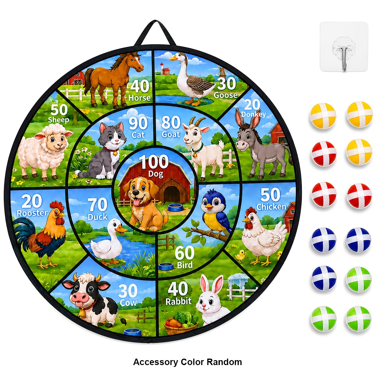 TEMU Grande Cible de Fléchettes Pliable avec Balles Adhésives, Adorable Motif d'Animaux , Convient aux Jeux de Fête en Intérieur et en Extérieur,