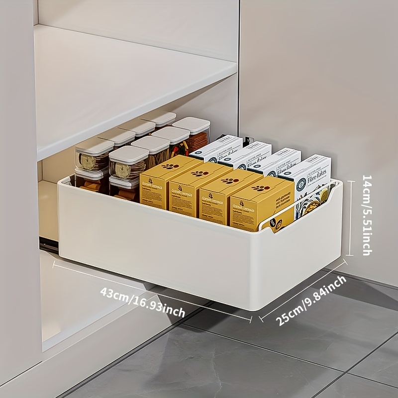 1pc carbon steel pull out cabinet organizer   multifunctional countertop storage box large capacity sliding drawer shelf single layer multi compartment design smooth slide mechanism suitable for kitchen bathroom pantry organization medium 25cm 9 84in 7