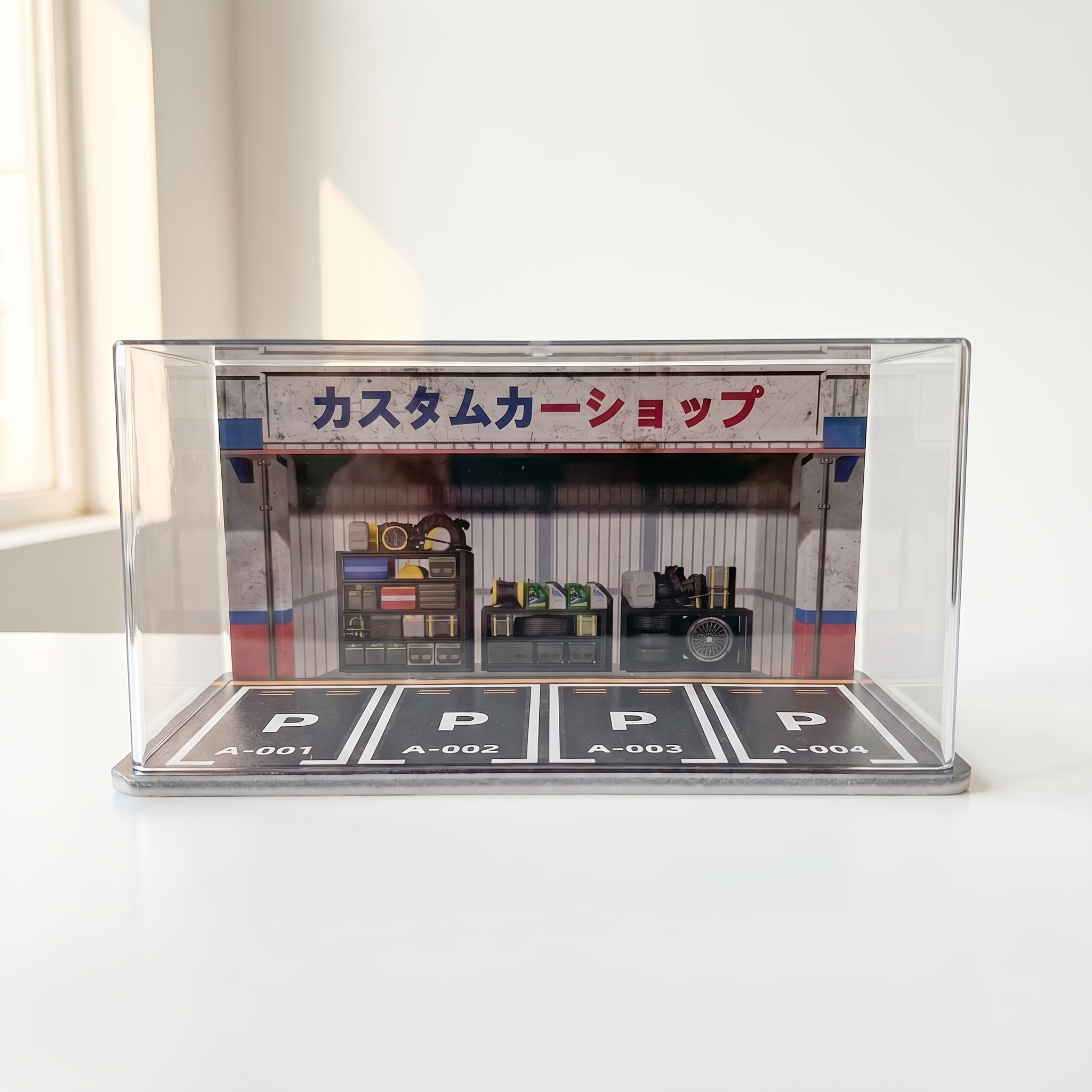 TEMU 1/64 Scale Miniature Garage Diorama Display Case, Features A Transparent Cover, 4 Parking Spaces Model, Scene For Collectible Car, Desktop
