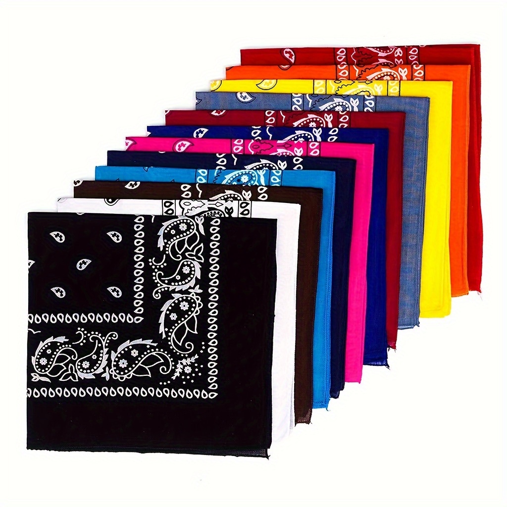 

12pcs Headscarf Hip-hop Cotton Bandana Square Scarf Cycling Motorcycle Scarf Large Style For Women & Men
